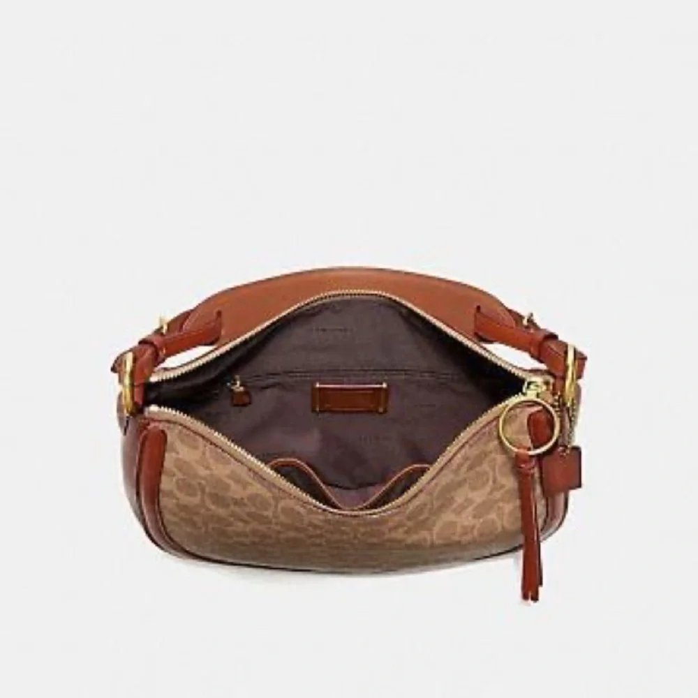 Coach Signature Hobo Tan Rust Shoulder Leather Coated Canvas Bag